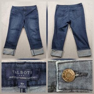 Talbots Simply Flattering 5-Pocket Straight Leg Cuffed Crop Jeans Blue 16P EUC